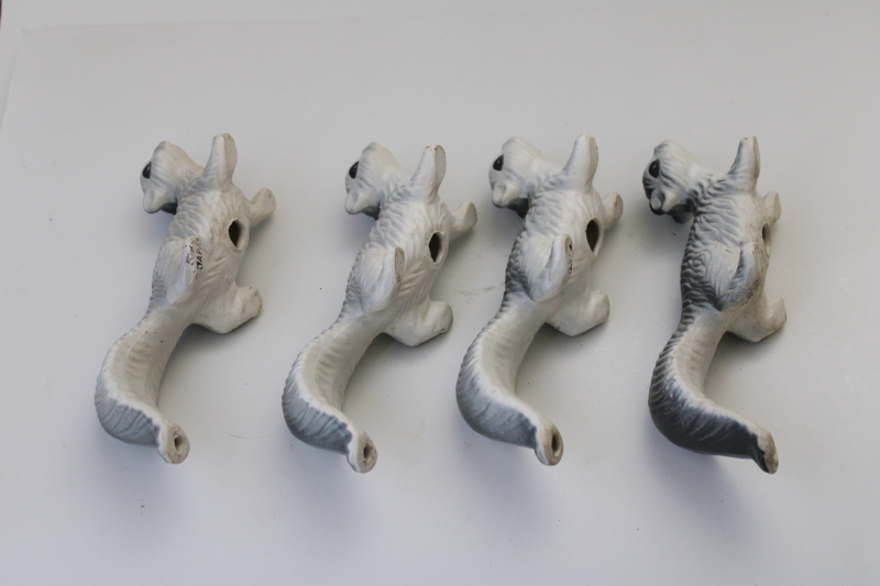 photo of family of wall climber hanging squirrels, vintage Japan ceramic figurines grey squirrel #3