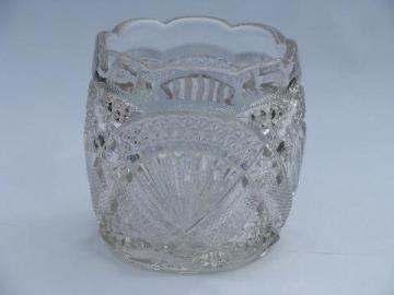 catalog photo of fan pattern vintage pressed glass spooner? celery vase? rose bowl? ice bucket?