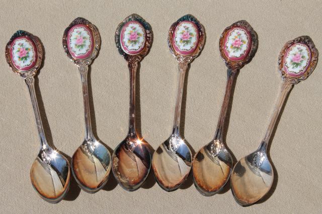 photo of fancy china cameo silver plate coffee spoons, vintage demitasse set #1