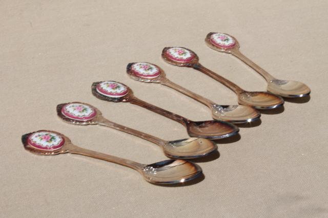 photo of fancy china cameo silver plate coffee spoons, vintage demitasse set #3