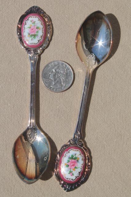 photo of fancy china cameo silver plate coffee spoons, vintage demitasse set #5