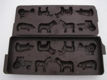 catalog photo of farm animals and tractor, heavy plastic mold for chocolate, candy, butter