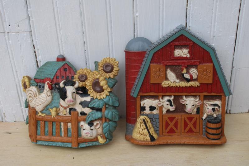 photo of farm country barn & animals Burwood vintage plastic wall hanging art plaques #4