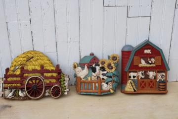 photo of farm country barn & animals Burwood vintage plastic wall hanging art plaques