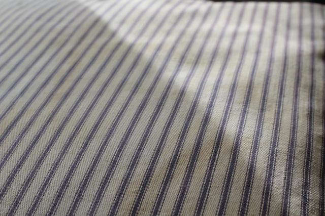 photo of farmhouse country primitive vintage feather pillow, old indigo blue striped cotton ticking #3