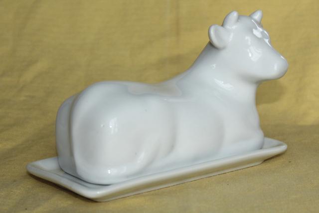 photo of farmhouse kitchen butter dish, white ironstone china cow cover w/ butter plate #1