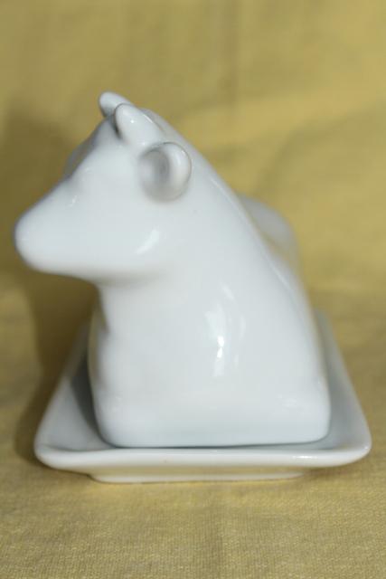 photo of farmhouse kitchen butter dish, white ironstone china cow cover w/ butter plate #3