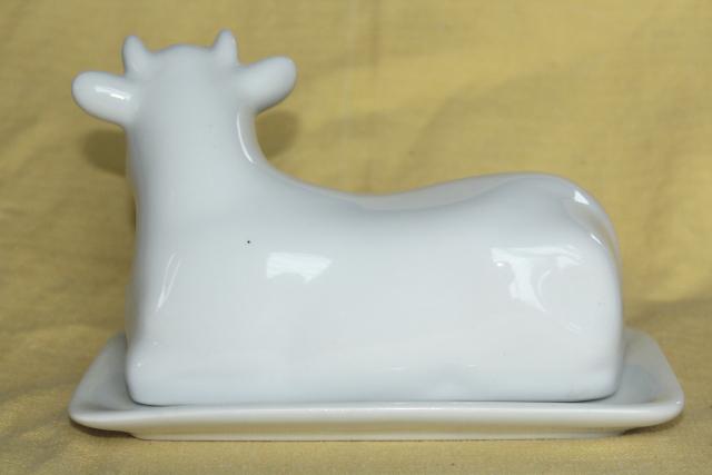 photo of farmhouse kitchen butter dish, white ironstone china cow cover w/ butter plate #5