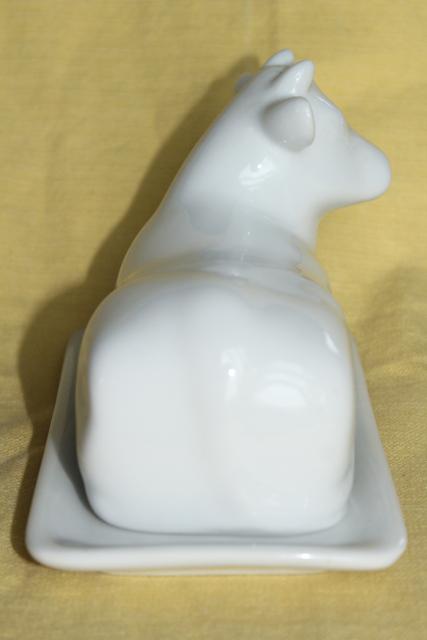 photo of farmhouse kitchen butter dish, white ironstone china cow cover w/ butter plate #6