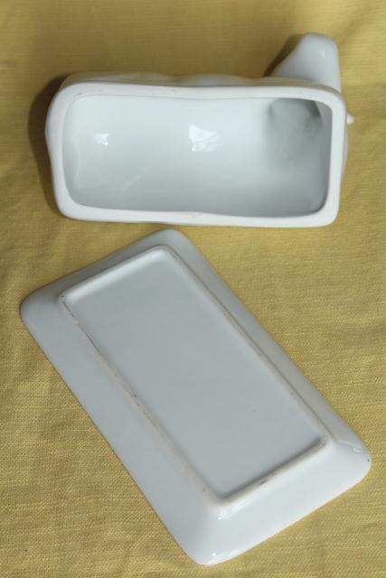 photo of farmhouse kitchen butter dish, white ironstone china cow cover w/ butter plate #8