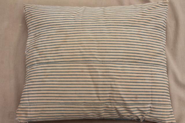 photo of farmhouse primitive vintage feather pillow w/ wide indigo stripe cotton ticking fabric #2