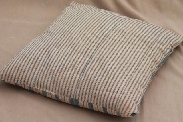 photo of farmhouse primitive vintage feather pillow w/ wide indigo stripe cotton ticking fabric #4