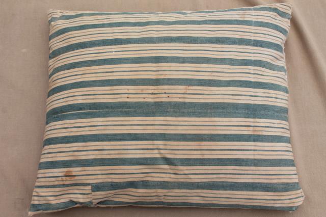 photo of farmhouse primitive vintage feather pillow w/ wide indigo stripe cotton ticking fabric #5