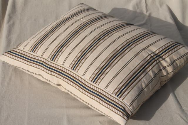 photo of farmhouse primitive vintage feather pillow w/ wide stripe brown cotton ticking fabric #5