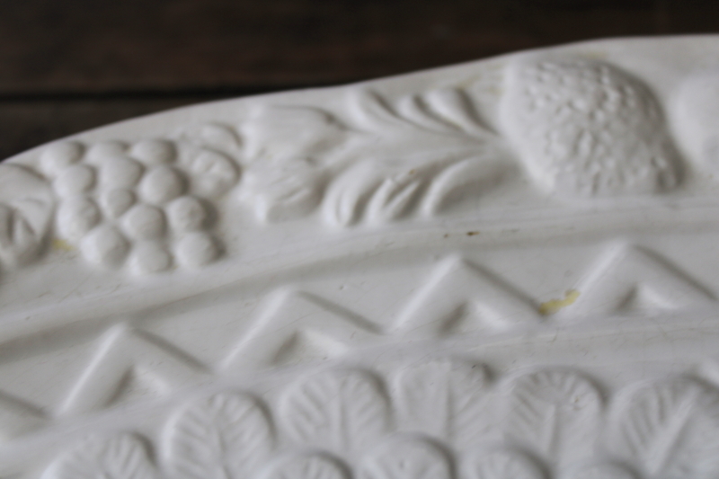 photo of farmhouse style vintage all white ceramic platter w/ embossed turkey #3