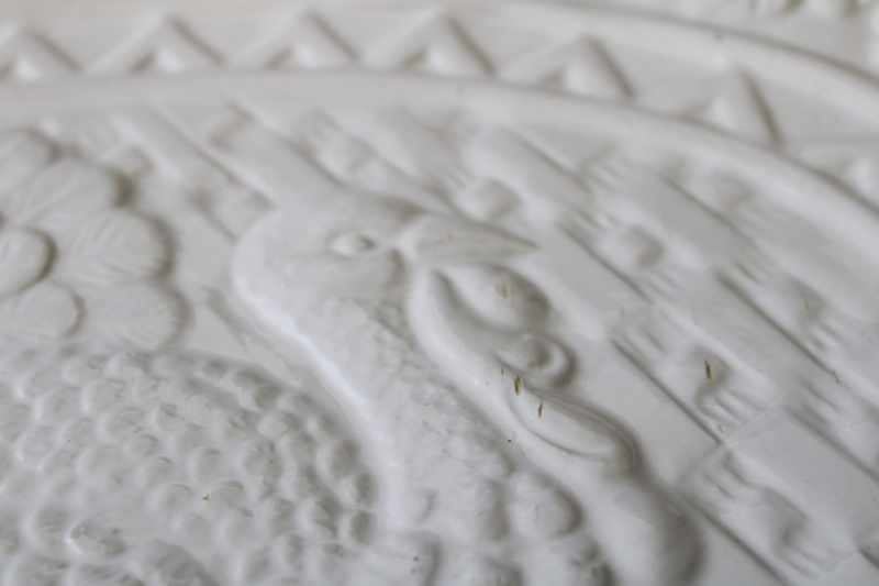 photo of farmhouse style vintage all white ceramic platter w/ embossed turkey #4
