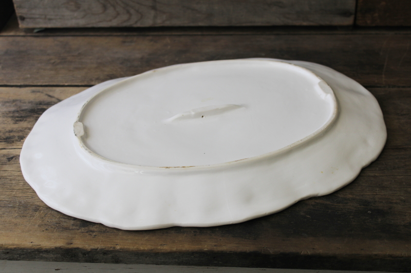 photo of farmhouse style vintage all white ceramic platter w/ embossed turkey #6
