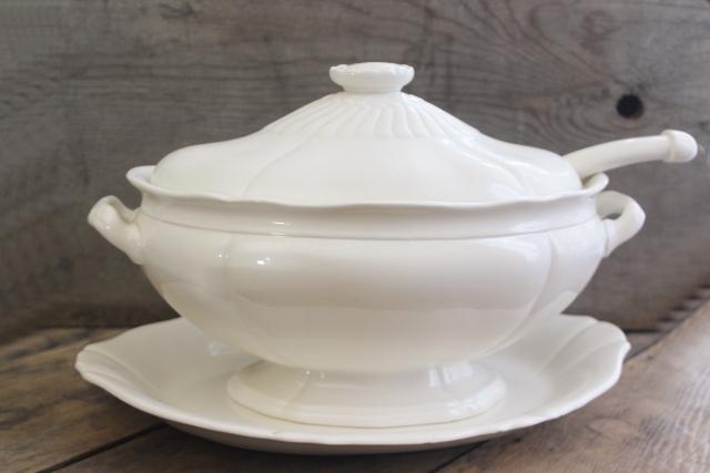 photo of farmhouse style vintage ceramic tureen w/ classic white ironstone style #1