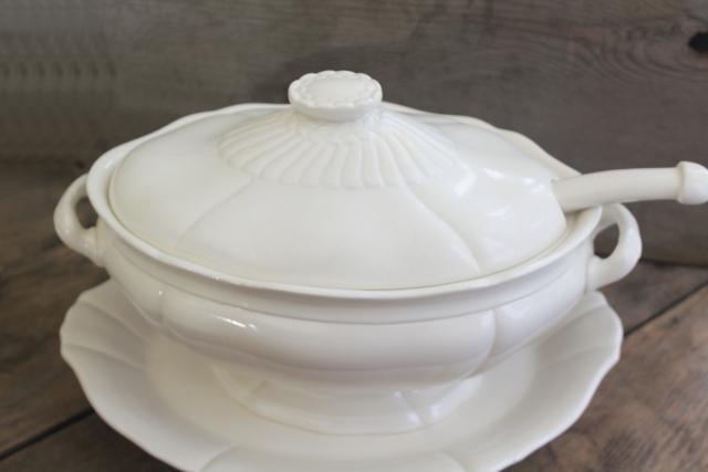 photo of farmhouse style vintage ceramic tureen w/ classic white ironstone style #3