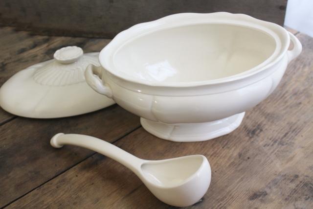 photo of farmhouse style vintage ceramic tureen w/ classic white ironstone style #10