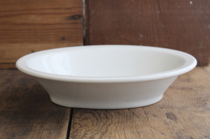 photo of farmhouse style vintage heavy white ironstone china oval bowl, Shenango restaurant ware #1