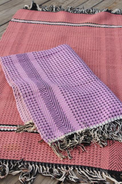 photo of farmhouse style vintage scatter rugs, woven cotton pink & lavender throw rugs #1