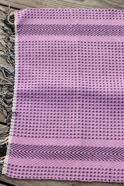 photo of farmhouse style vintage scatter rugs, woven cotton pink & lavender throw rugs #9