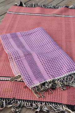catalog photo of farmhouse style vintage scatter rugs, woven cotton pink & lavender throw rugs