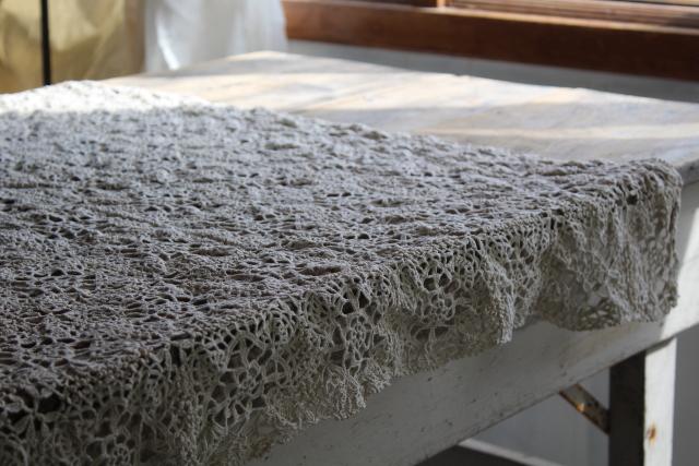 photo of farmhouse table vintage handmade crochet lace tablecloth topper centerpiece mat #2