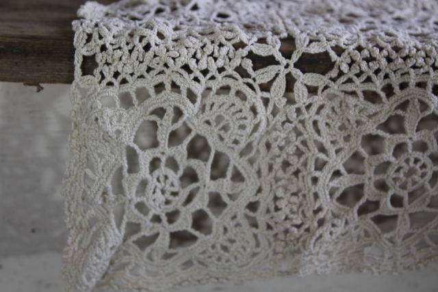 photo of farmhouse table vintage handmade crochet lace tablecloth topper centerpiece mat #3