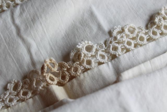 photo of farmhouse vintage all white cotton pillowcases w/ tatting & crochet lace edgings #5