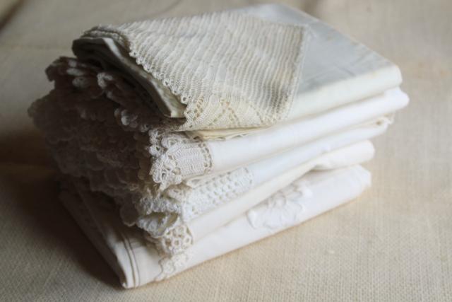 photo of farmhouse vintage all white cotton pillowcases w/ tatting & crochet lace edgings #7