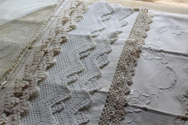 photo of farmhouse vintage all white cotton pillowcases w/ tatting & crochet lace edgings #8