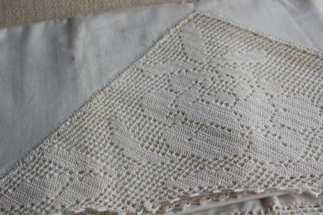 photo of farmhouse vintage all white cotton pillowcases w/ tatting & crochet lace edgings #9