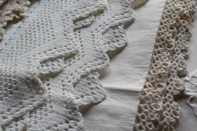 photo of farmhouse vintage all white cotton pillowcases w/ tatting & crochet lace edgings #11