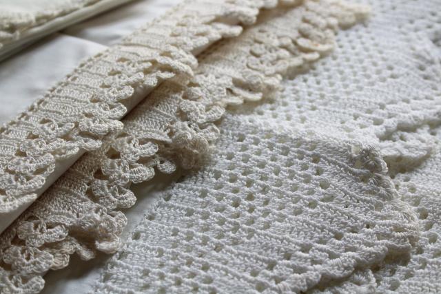 photo of farmhouse vintage all white cotton pillowcases w/ tatting & crochet lace edgings #12