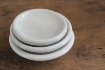 catalog photo of farmhouse vintage butter pats, stack of tiny plates heavy white ironstone china dishes