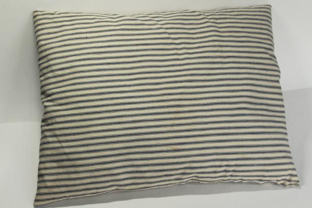 photo of farmhouse vintage feather pillow chair seat, old indigo blue striped cotton ticking #2