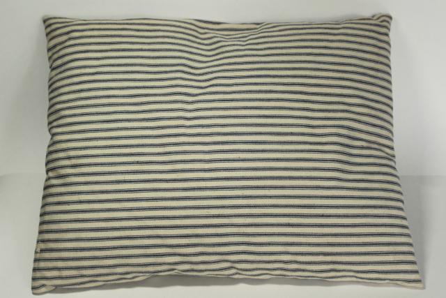 photo of farmhouse vintage feather pillow chair seat, old indigo blue striped cotton ticking #4