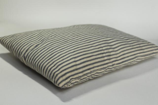 photo of farmhouse vintage feather pillow chair seat, old indigo blue striped cotton ticking #5