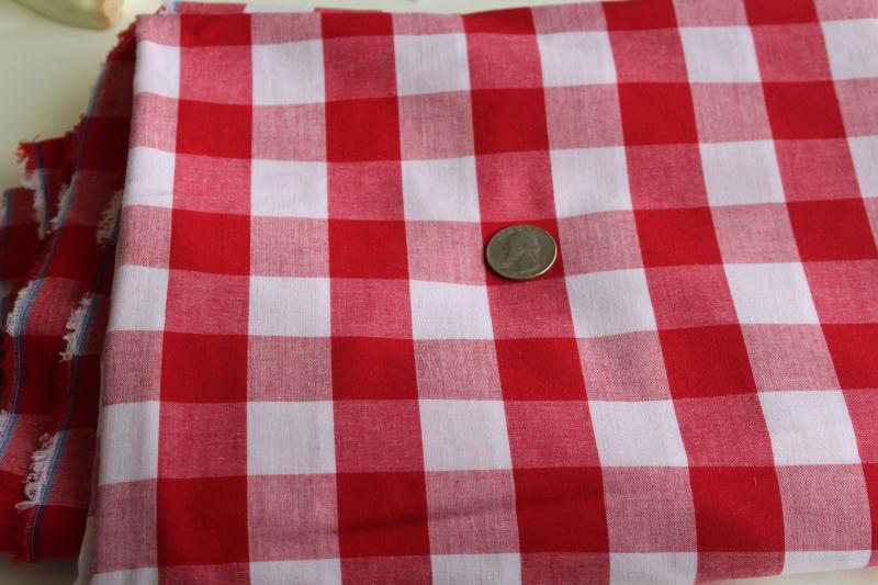 photo of farmhouse vintage red & white checked cotton fabric, gingham w/ big checks #1