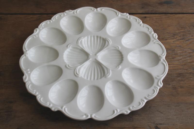 photo of farmhouse vintage white ironstone china egg plate, serving tray for deviled eggs #1