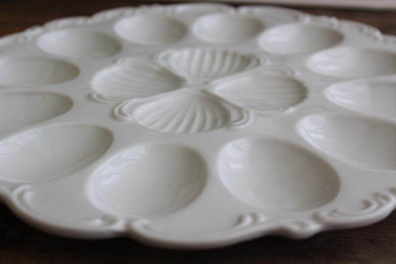 photo of farmhouse vintage white ironstone china egg plate, serving tray for deviled eggs #2