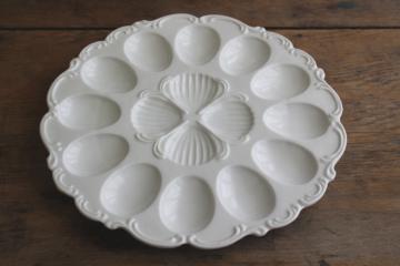 catalog photo of farmhouse vintage white ironstone china egg plate, serving tray for deviled eggs