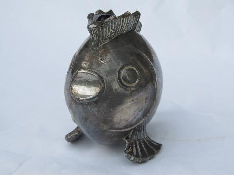 photo of fat round fish silverplated vase, vintage Oxford silver plate #2