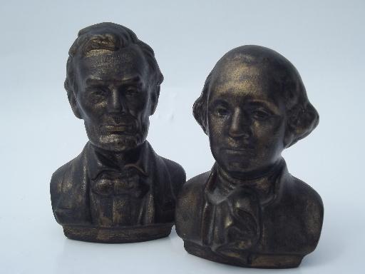 photo of faux bronze ceramic bust miniatures, busts of Washington and Lincoln #1