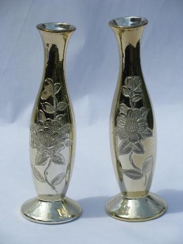photo of faux mercury glass, pair gold silvered ceramic vases, vintage Japan #1