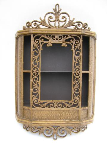 photo of faux rattan vintage Syroco plastic curio cabinet shadowbox #1