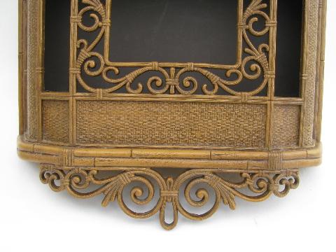 photo of faux rattan vintage Syroco plastic curio cabinet shadowbox #3