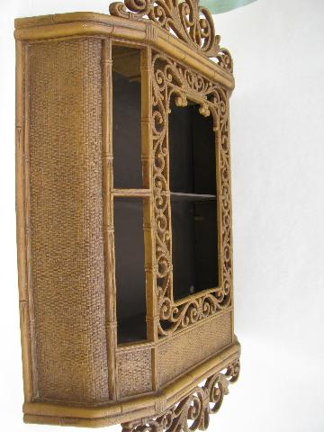 photo of faux rattan vintage Syroco plastic curio cabinet shadowbox #4